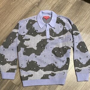 Supreme Small Box Logo Raglan Polo Blue Camo Sweater